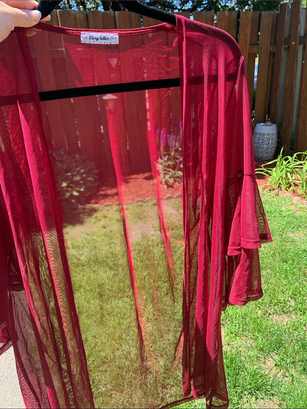 Sheer Red Kimono Sleeve Blouse